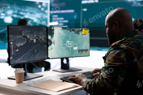 Preview: Military crew in a high tech operations room working on data processing