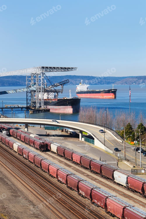 Preview: 55286,Train yard near cranes in harbor