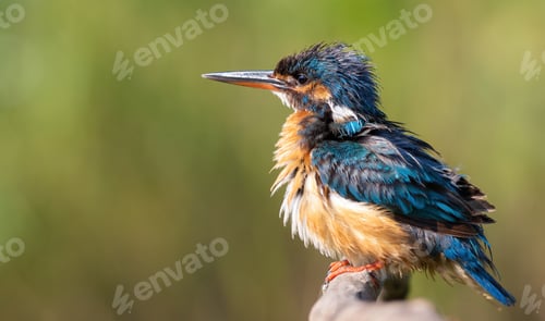 Preview: Common kingfisher, Alcedo atthis. The bird has fluffed out its feathers