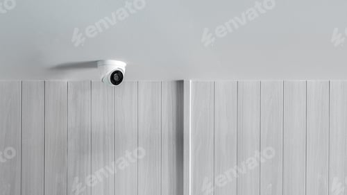 Preview: CCTV camera security system on interior building wall for monitoring and safety
