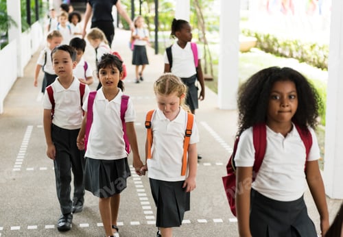 Preview: Kindergarten students walking together in school