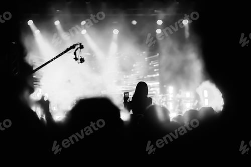 Preview: Abstract photo of crowd at concert and blurred stage lights.
