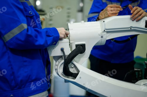 Preview: Close up of Robotics engineers Using Controller to Remotely Operate programming
