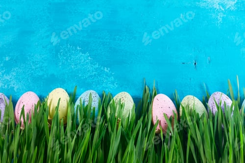 Preview: Easter eggs on bright blue background