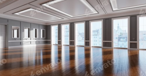 Preview: Classic empty interior apartment with wooden floor