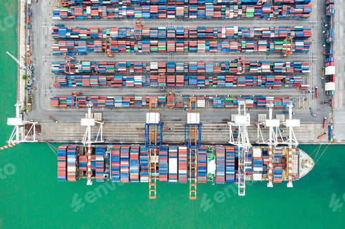 Preview: Aerial view Container ships at industrial ports in the business of import export