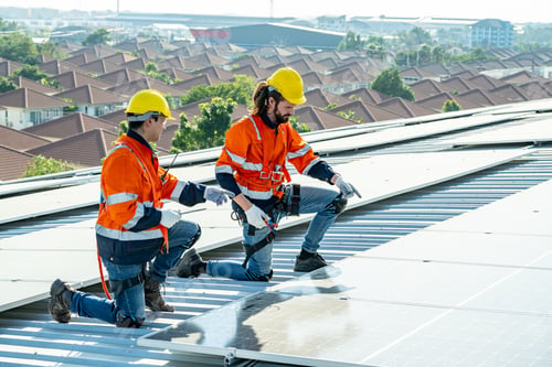 Preview: Engineer working setup Solar panel at the roof top. Engineer or worker work on solar panels or solar