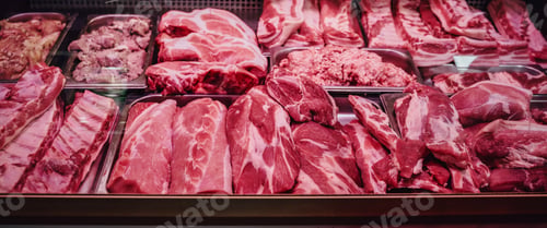 Preview: Many of meat products in a single shop window
