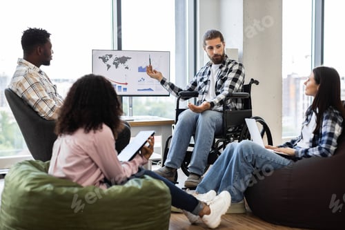 Preview: Team Discussing Financial Report in Modern Office Setting