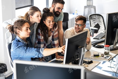 Preview: Group of designer and programmers working on a new project at the office.