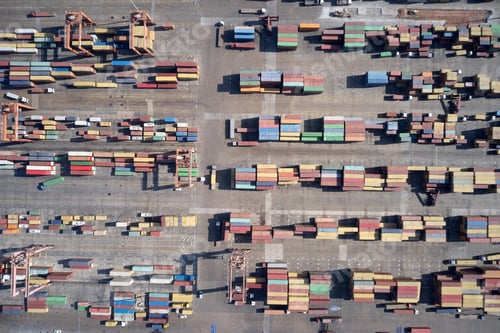 Preview: Aerial view of dock with containers.