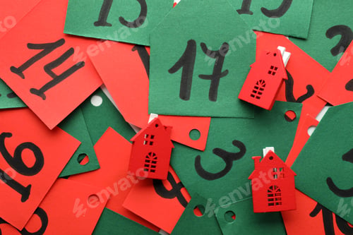 Preview: Advent calendar composition all over background, top view