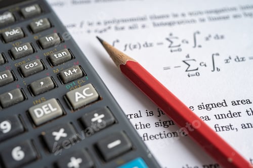 Preview: Pencil on mathematic formula exercise test paper in education school.