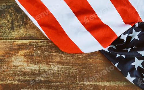 Preview: Close up of American flag on old wooden board independence day USA national holidays