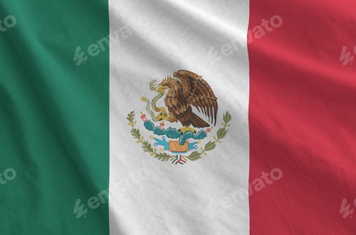 Preview: Mexico flag depicted on folded wavy fabric of old cloth
