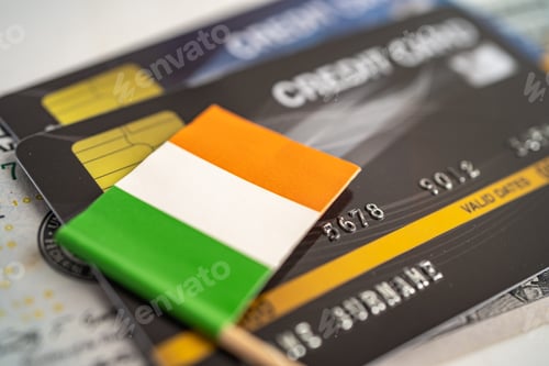 Preview: Ireland flag on credit card. Finance development, Banking Account, Statistics, Investment Analytic