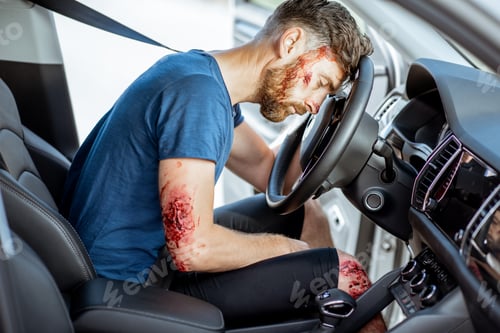Preview: Injured driver after the road accident
