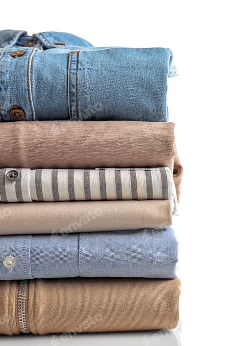 Preview: Stack of clean clothes on white background