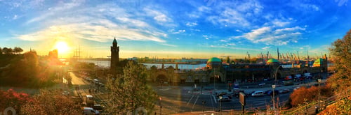 Preview: Hamburg Port at Sunrise with Dramatic Sky