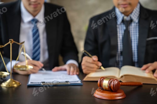 Preview: Lawyer or judge reading the law in client's trial at the lawyer's office, litigation consultation id