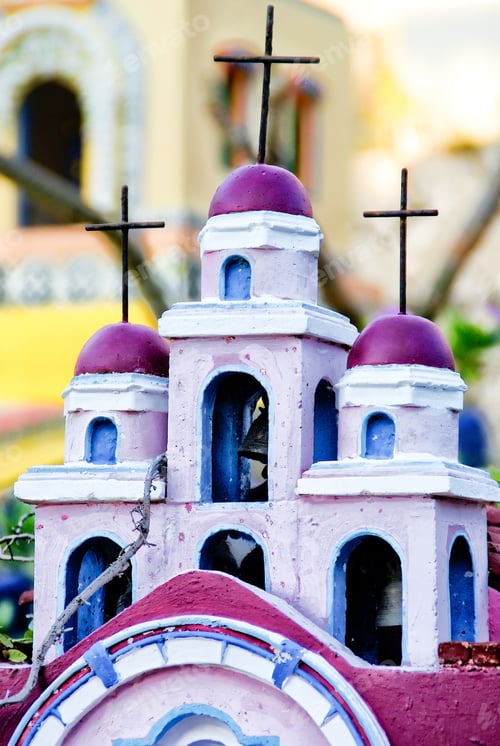 Preview: Popular representation of a church inside a Mexican cemetery.