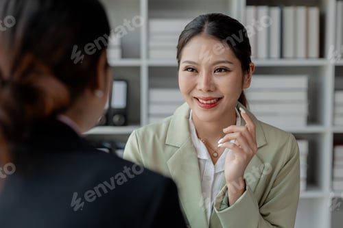 Preview: Two business colleagues working together on desktop computer at office, Colleagues problem solving a