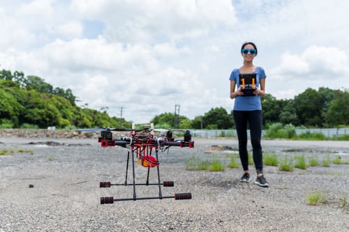 Preview: Woman control the drone at outdoor