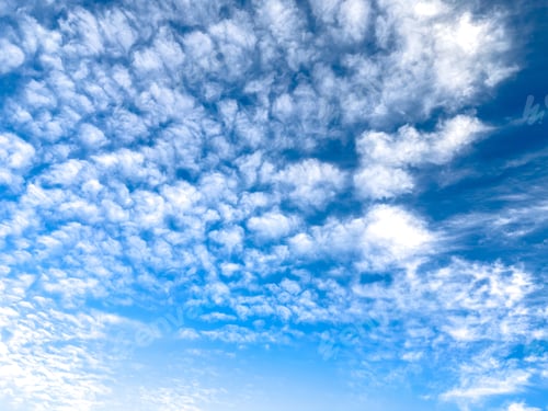 Preview: Soft white altocumulus clouds spread across the vivid blue sky under daylight, creating a textured