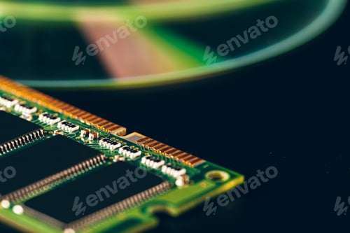 Preview: Green circuit board of a computer close up
