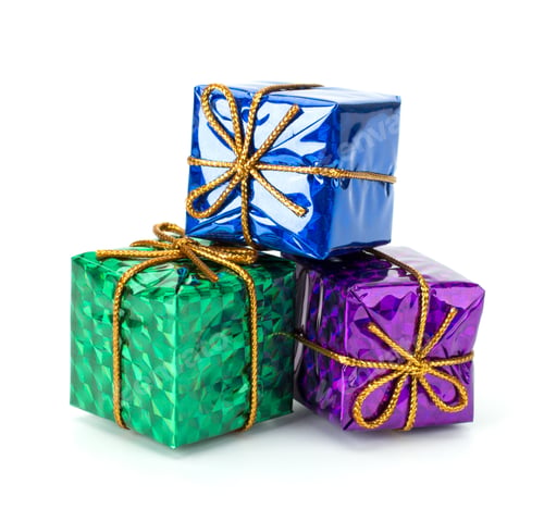 Preview: hristmas decorative gift boxes, drums and balls isolated on white background