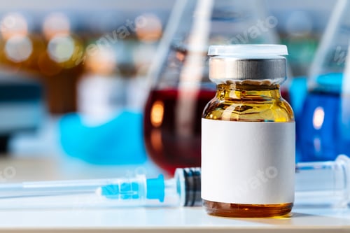 Preview: Vial of vaccine bottle with a syringe close up