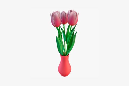 Preview: Red vase with three pink tulips
