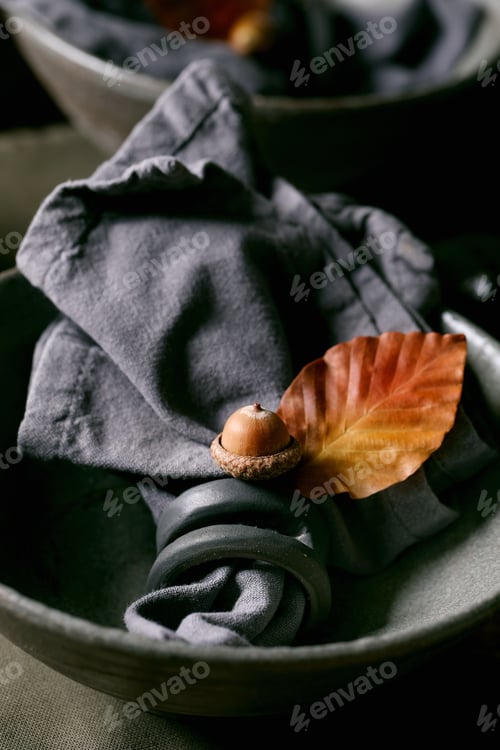 Preview: Rustic autum table setting with craft ceramic tableware