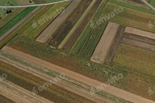 Preview: Bird's Eye View of Agricultural Fields, Agronomic Industry. Aerial Drone View