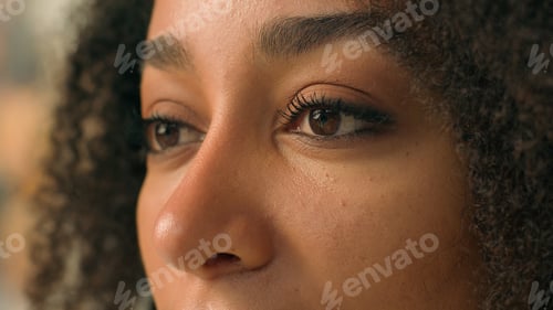 Preview: Close up African American woman eyes eyesight vision female looking skin makeup focused face