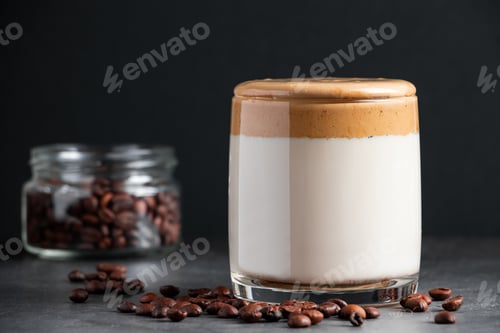 Preview: Iced dalgona coffee on a gray background.