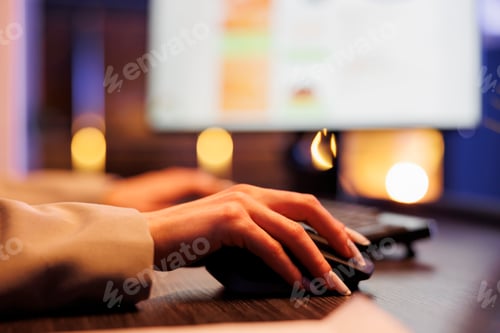 Preview: Entrepreneur woman checking marketing graph report