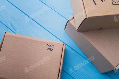 Preview: Three carton boxes, flat lay.