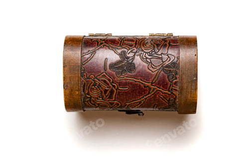 Preview: old wooden carved casket isolated on white background b