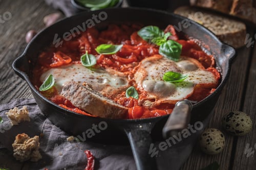 Preview: Shakshuka with eggs and tomatoes. Tunisian cuisine.