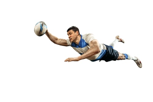 Preview: The silhouette of one caucasian rugby man player isolated on white background