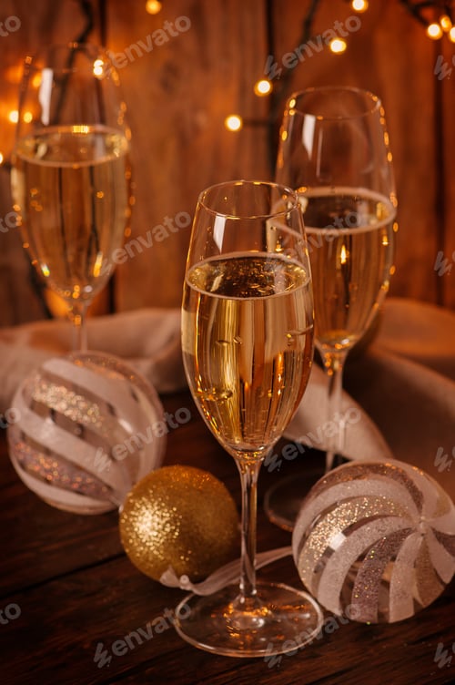 Preview: Glasses of champagne on the christmas background