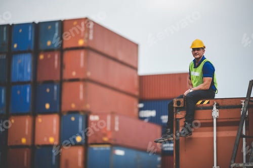 Preview: foreman or engineer are work in container shipping industry warehouse, logistic transport