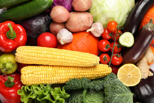 Preview: Vegetables and fruits texture on whole background, close up