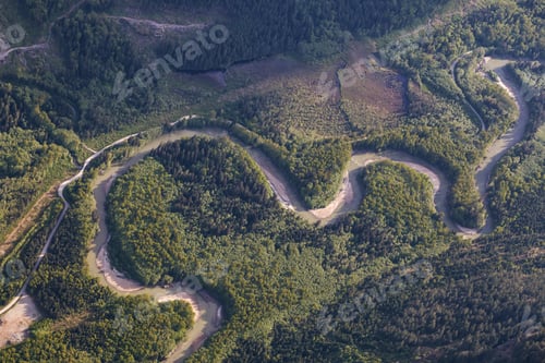 Preview: Aerial Landscape View of Curvy River Formation in the Valley