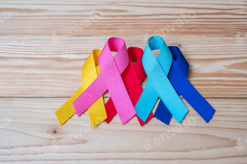 Preview: World cancer day (February 4). ribbons for supporting people living and illness. Healthcare