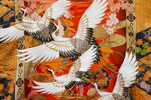 Preview: Traditional japanese kimono textile pattern style with crane element. Ornamental