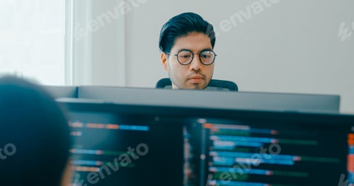 Preview: Asia male, female freelance typing write prompt AI bot IT app smart program nomad.