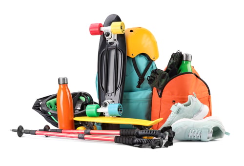 Preview: Many different sports equipment isolated on white