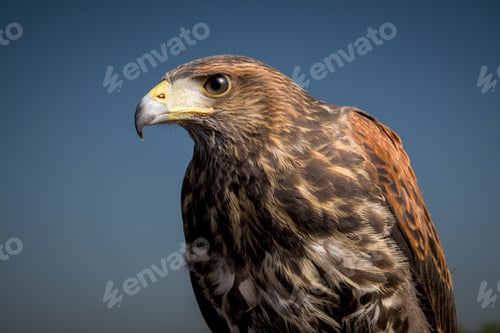 Preview: Selective focus of the fierce eagle with patterns isolated on a blue background